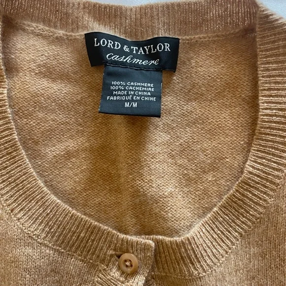 Like New, Lord & Taylor Tan 100% Cashmere Cardigan Sweater - Picture 3 of 4